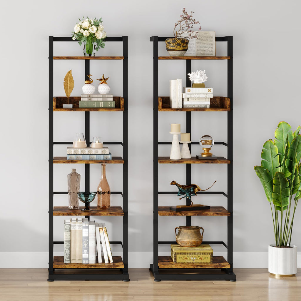 5 Tier Wood Bookcase with Metal Edge Protection X8605