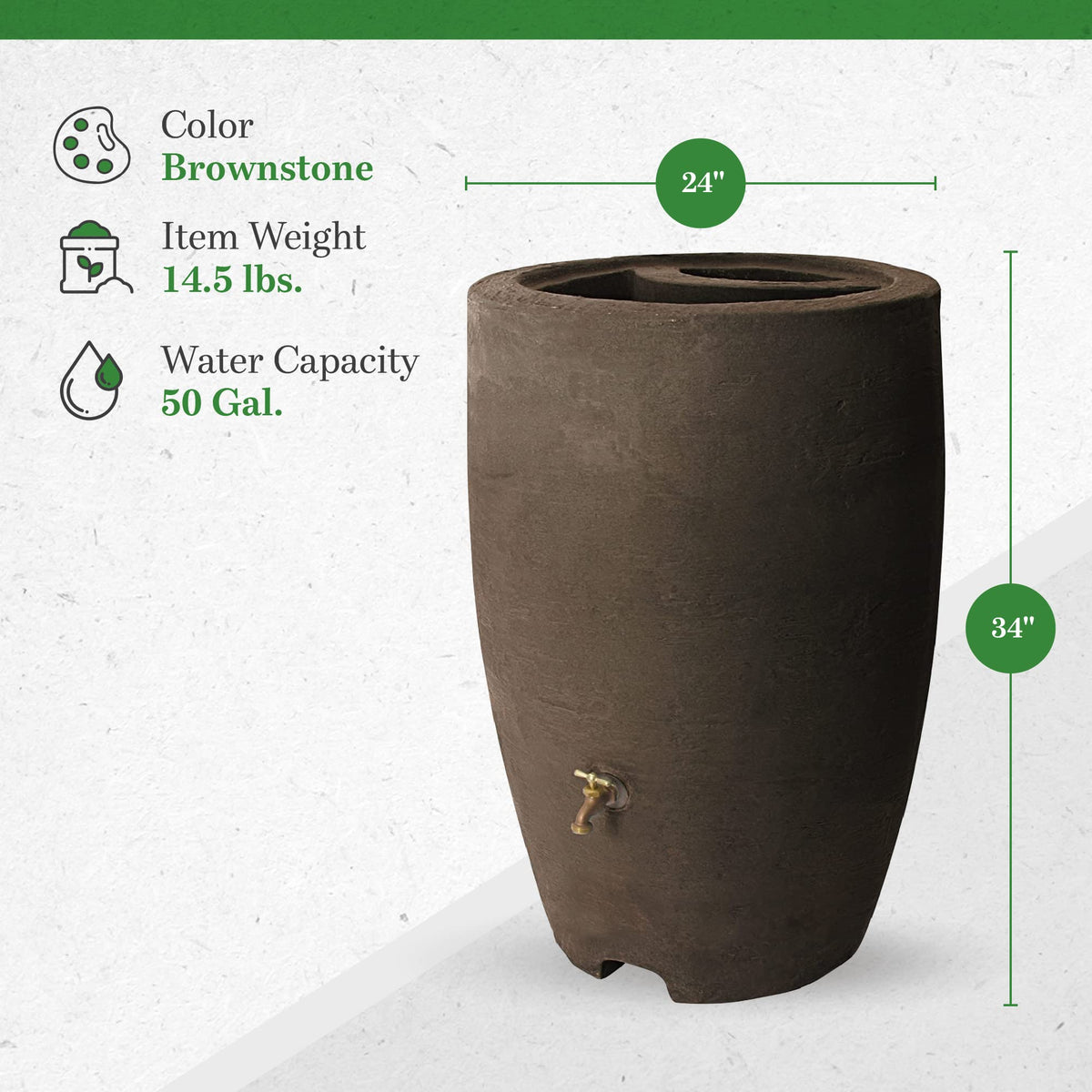 50 Gallon Plastic Rain Barrel with Brass Spigot H215339