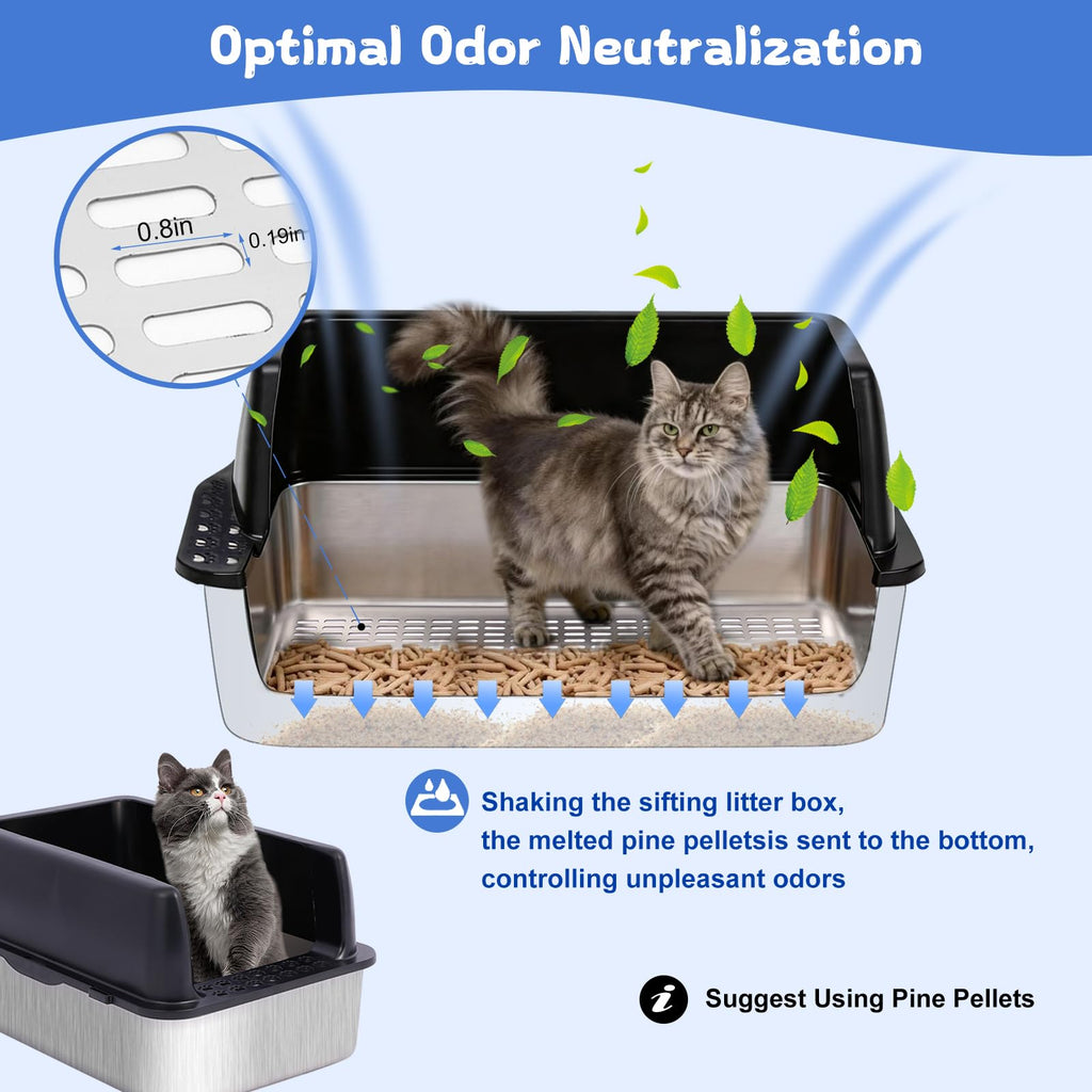 Stainless Steel Sifting Litter Box with Lid C363