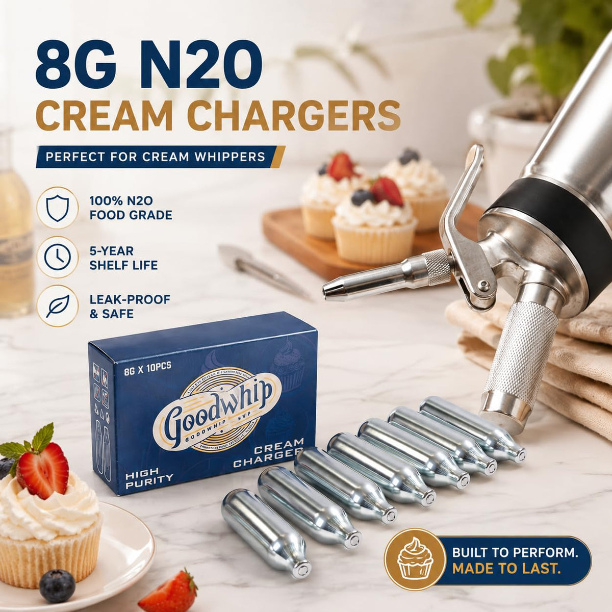 8g N2O Whipped Cream Chargers 10-Pack D738