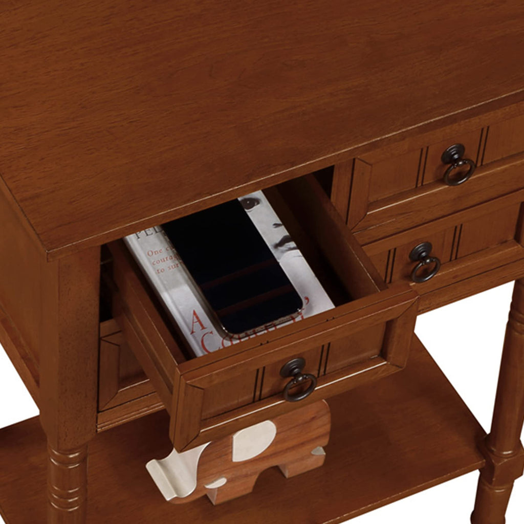 Cherry Hall Table with 3 Storage Drawers and Shelf S21160