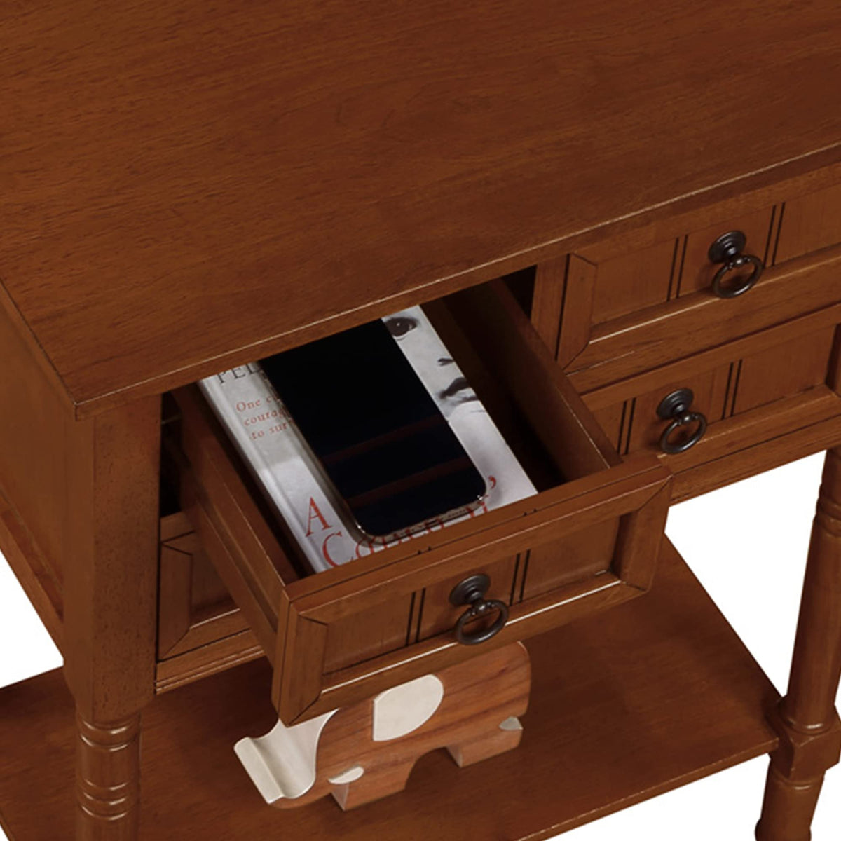 Cherry Hall Table with 3 Storage Drawers and Shelf S21160