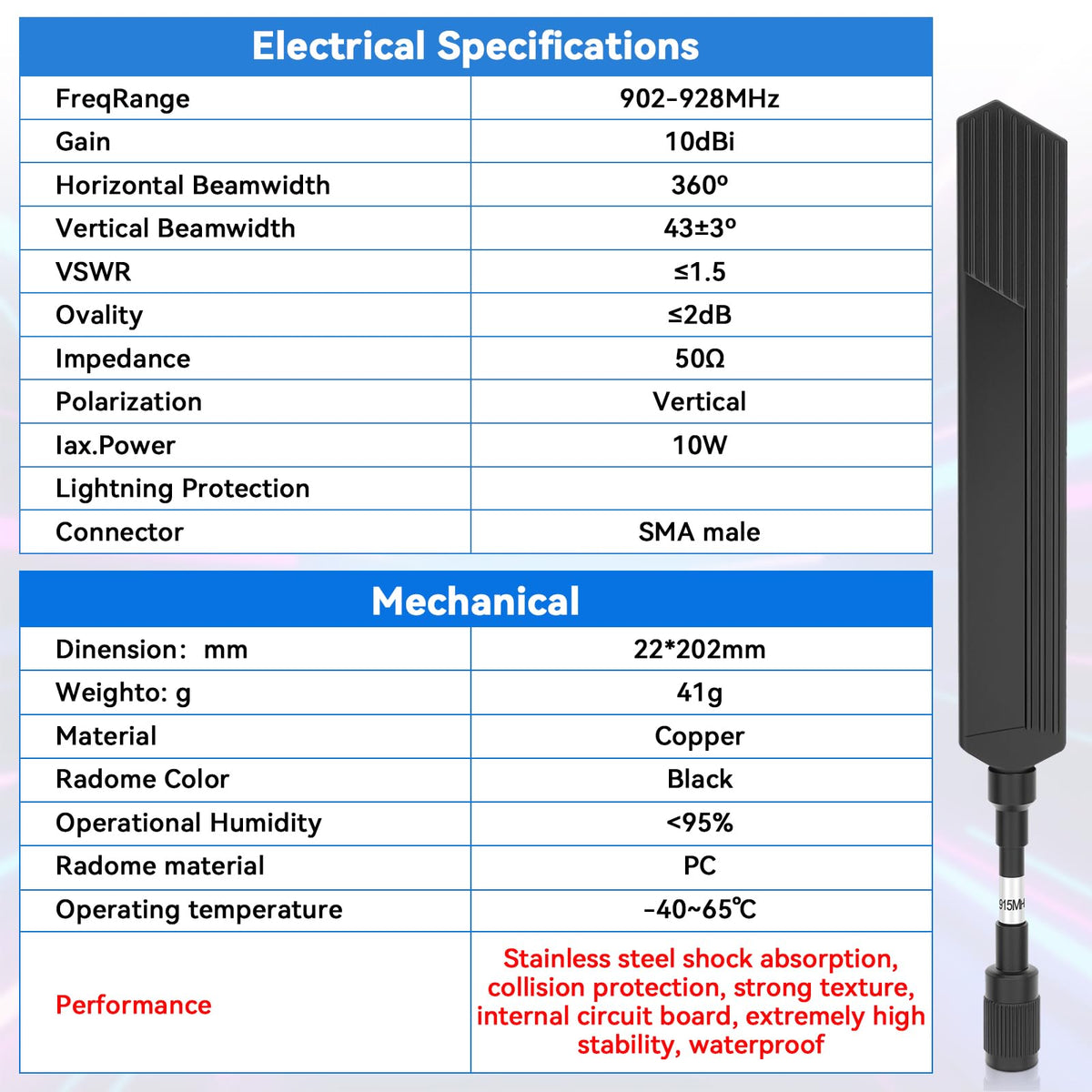 Waterproof 915MHz LoRa Antenna 10dBi M2984