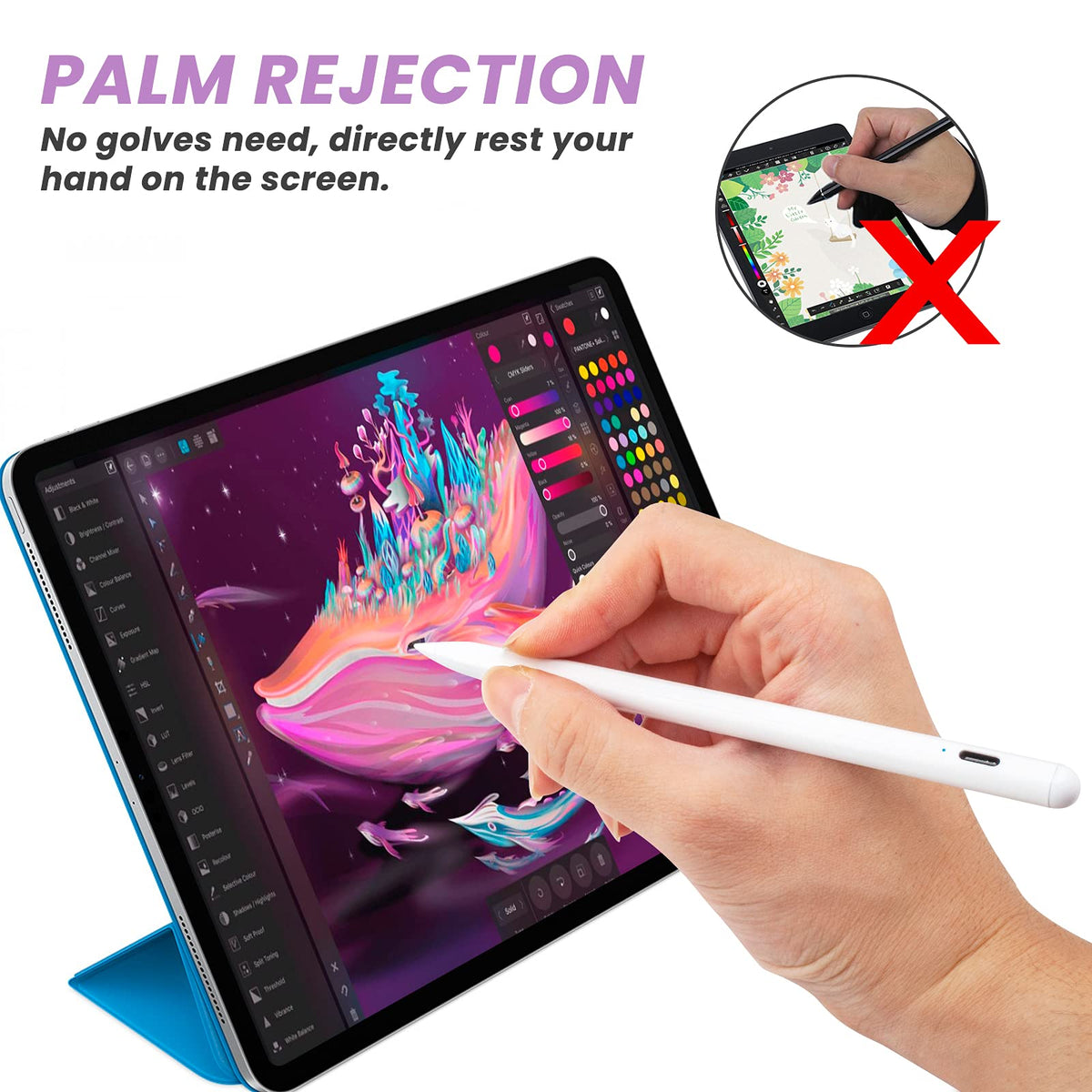 White Stylus Pen for iPad with Palm Rejection and Tilt Sensitive I43847