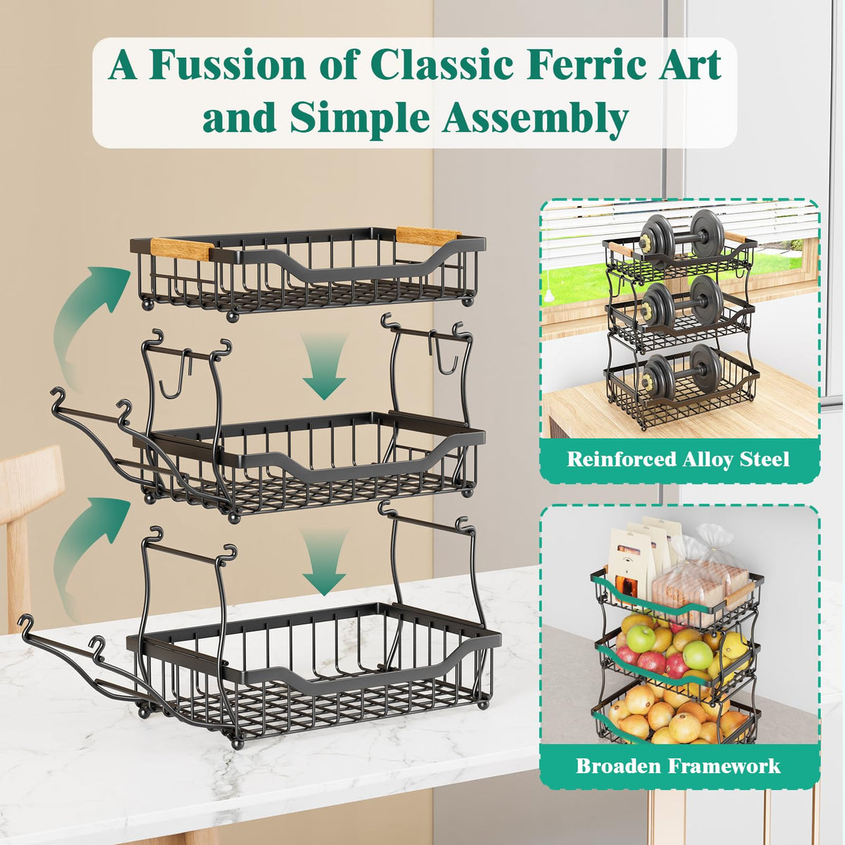 3 Tier Black Metal Wire Fruit Basket Q311850