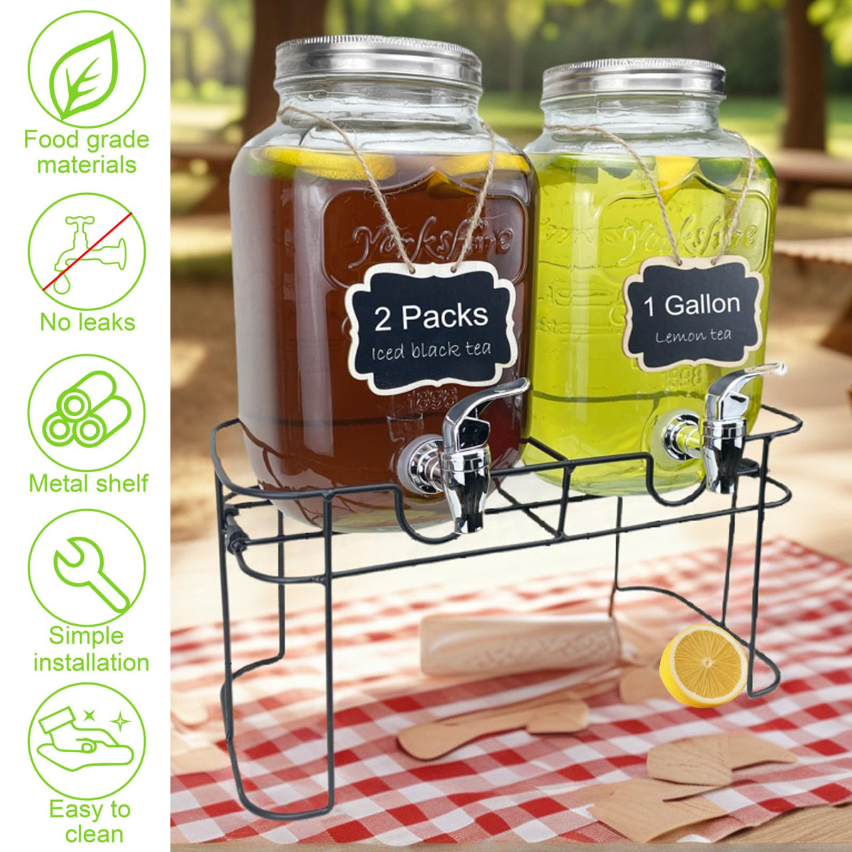 1 Gallon Glass Drink Dispenser with Spigot, 2 Packs B977189