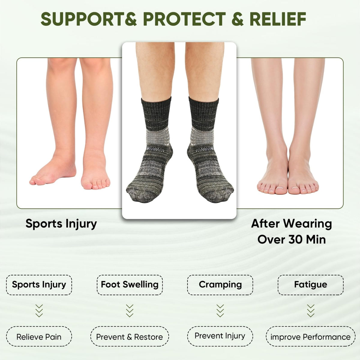 Compression Ankle Support Crew Socks 3 Pairs V748