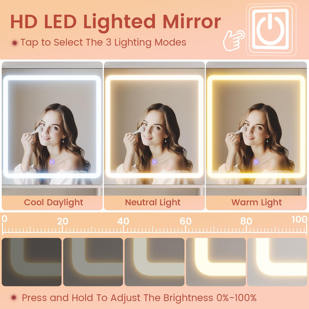 White Makeup Vanity Desk with Sliding LED Lighted Mirror A224056