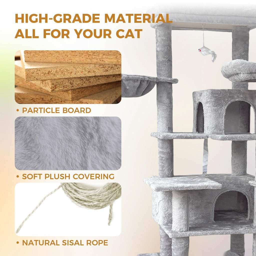 68 Inches Tall Multi-Level Cat Tree with Hammock and Light Gray F8458
