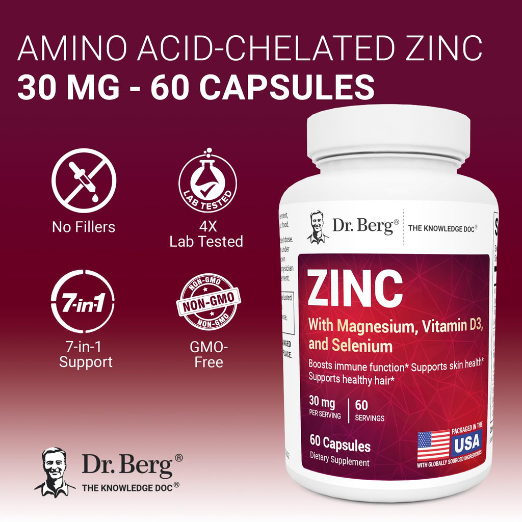 Zinc 30 mg 60 Capsules Chelated with Vitamin D & Selenium R295