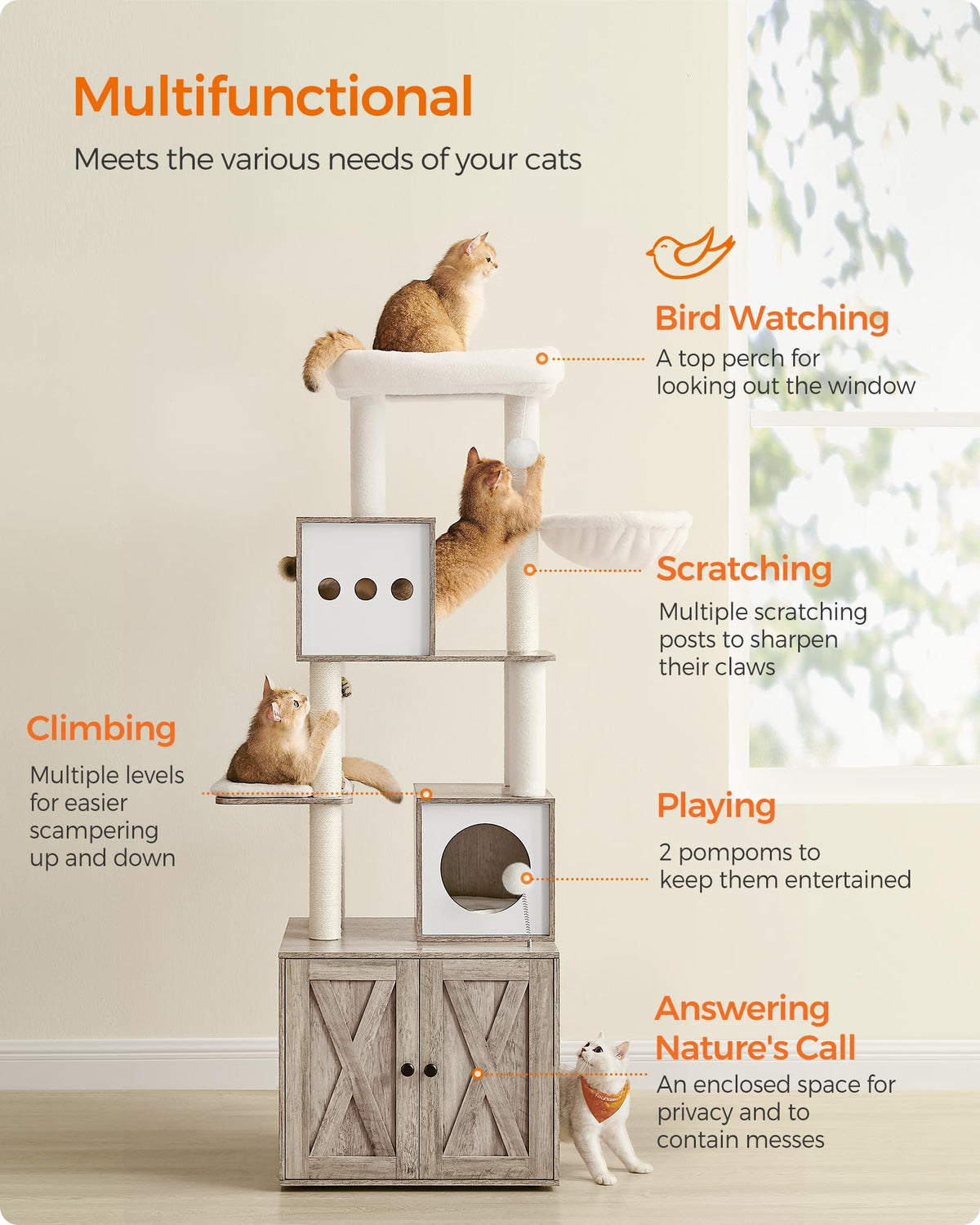 70.1-Inch Tall Cat Tree with Litter Box Enclosure X216219