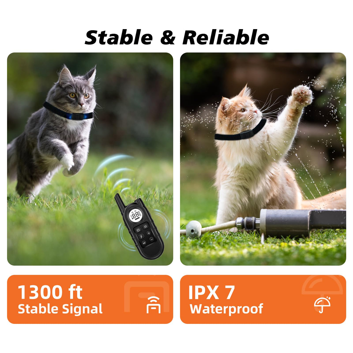 Black Waterproof Rechargeable Cat Training Collar with Remote G7379