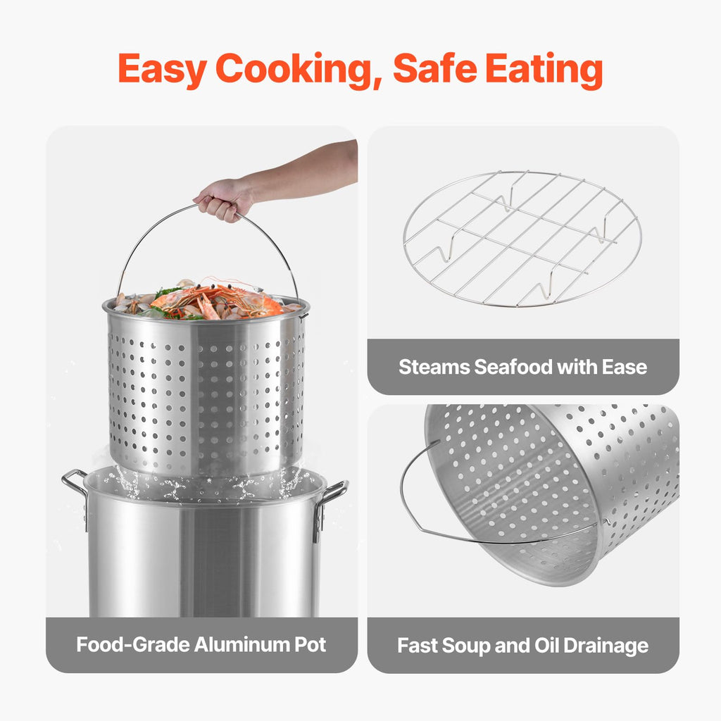 60 Qt Aluminum Seafood Boiling Pot with Strainer and Burner S447262