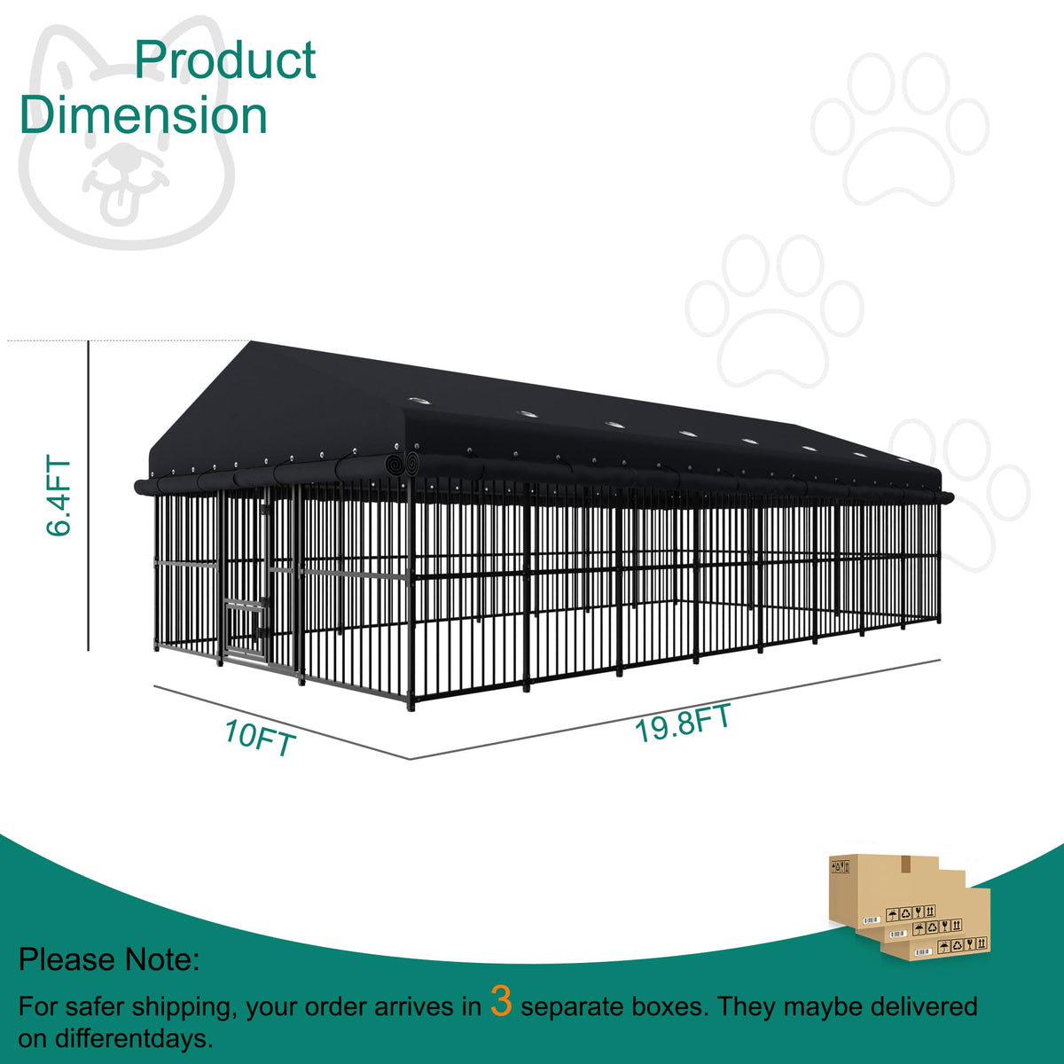 10x20x6.5 FT Outdoor Dog Kennel with Roof N25960