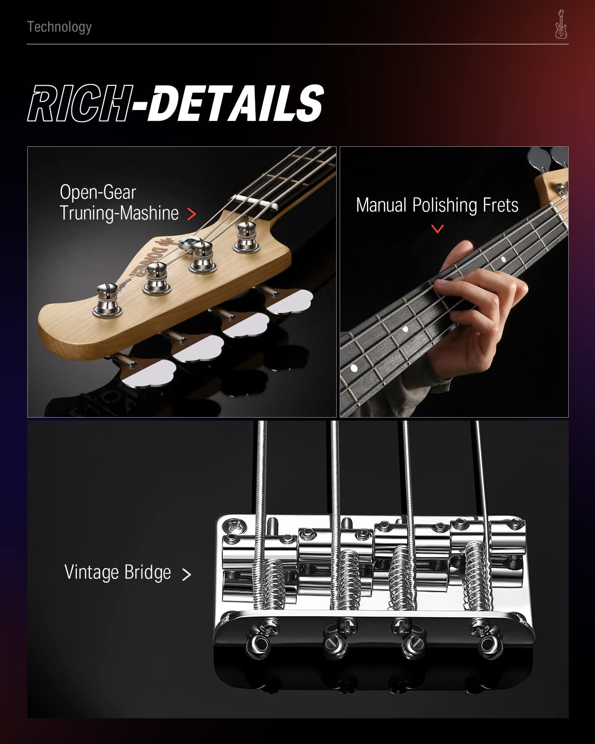 Electric Bass 4 Strings Full-Size Guitar Kit PB-Style Black A616