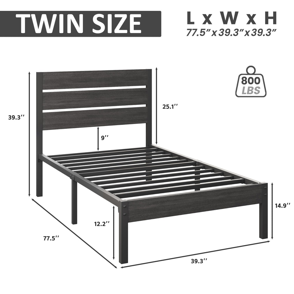Twin Metal Bed Frame with Headboard and Under Bed Storage E655231