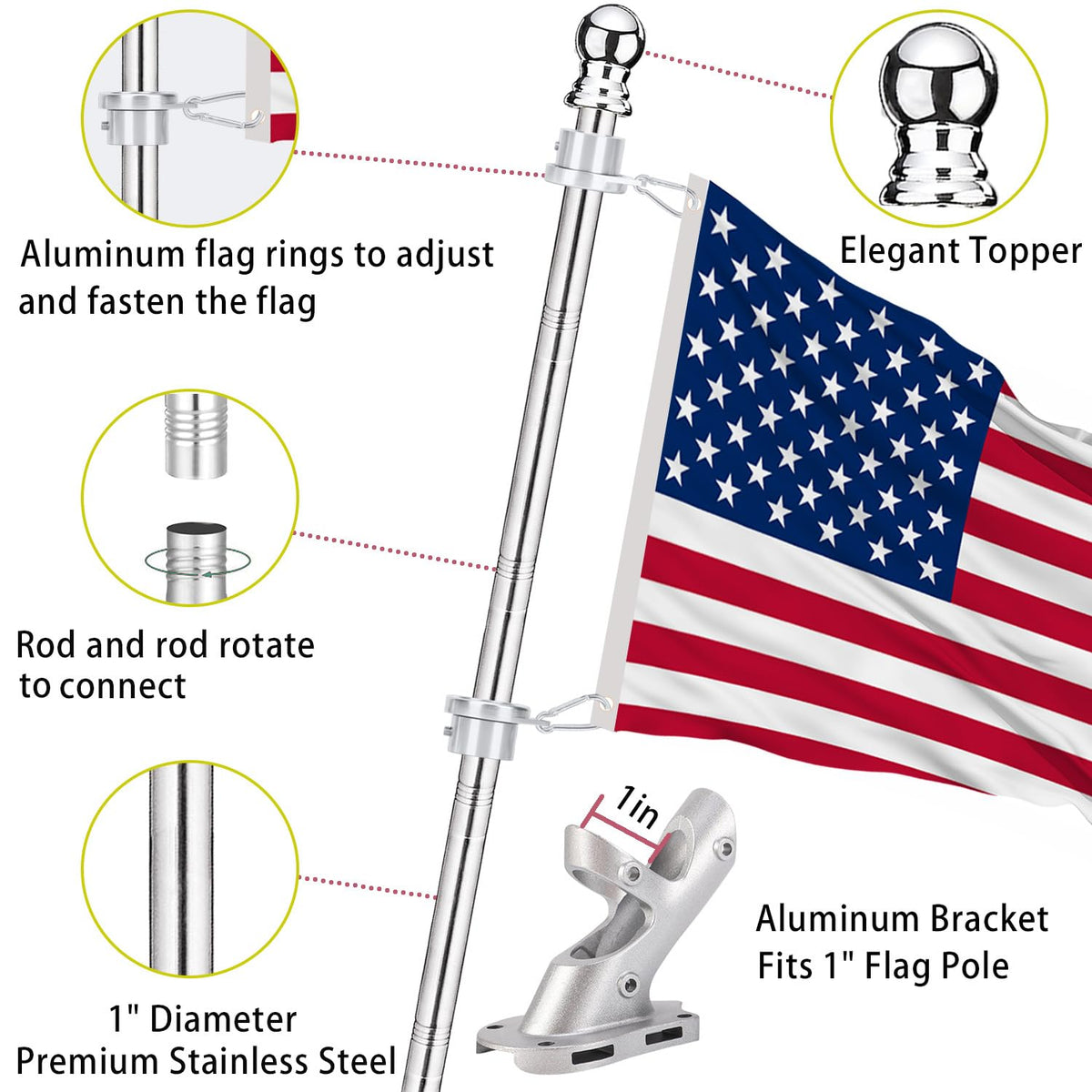 2 Pack 6 ft 1 inch Flag Poles X837137