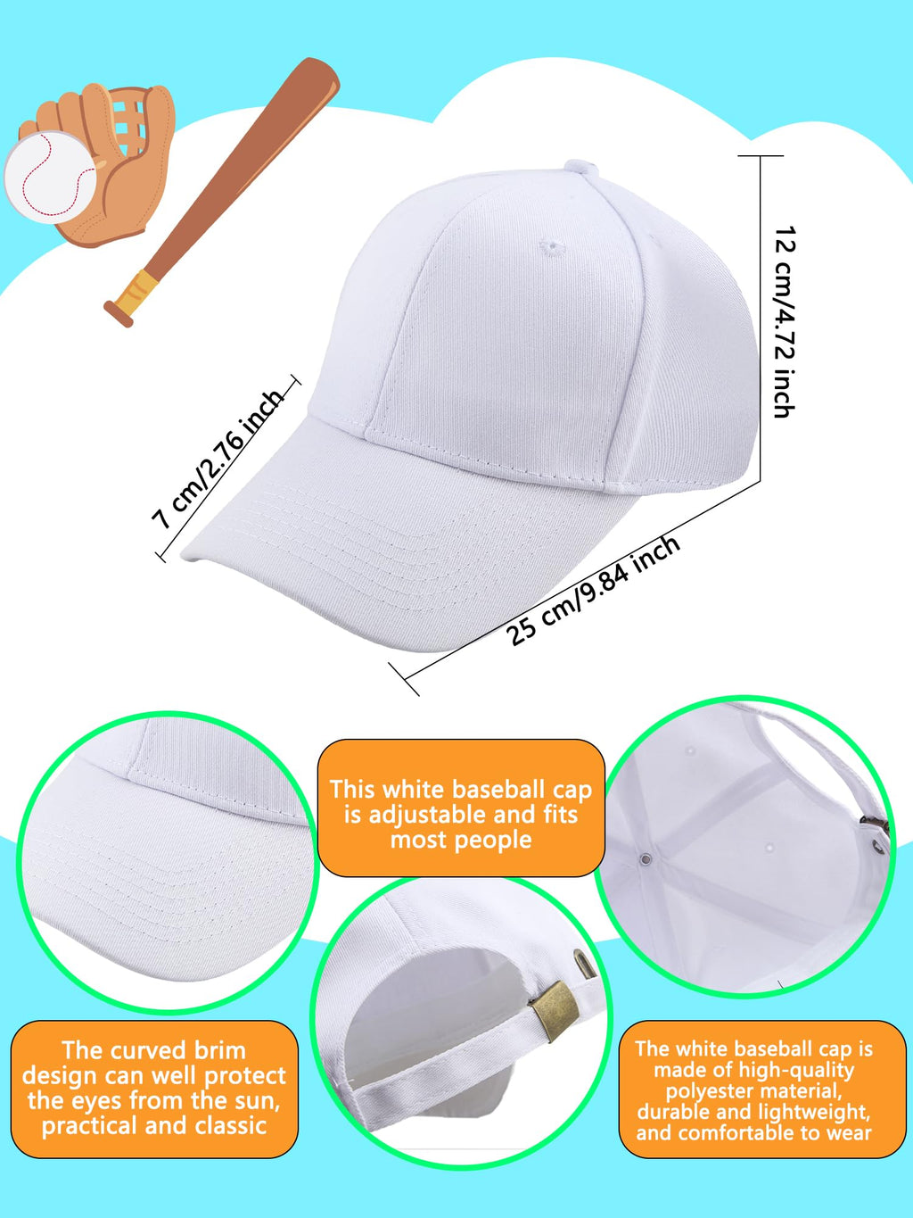 30 Pcs White Cotton Kids Baseball Cap A7497