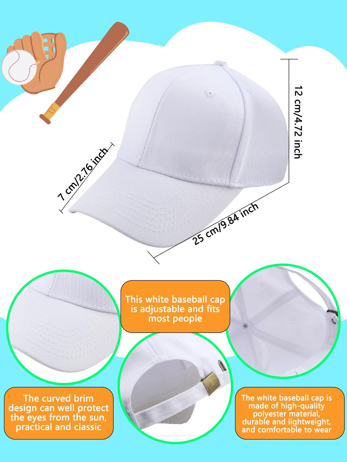 30 Pcs White Cotton Kids Baseball Cap A7497