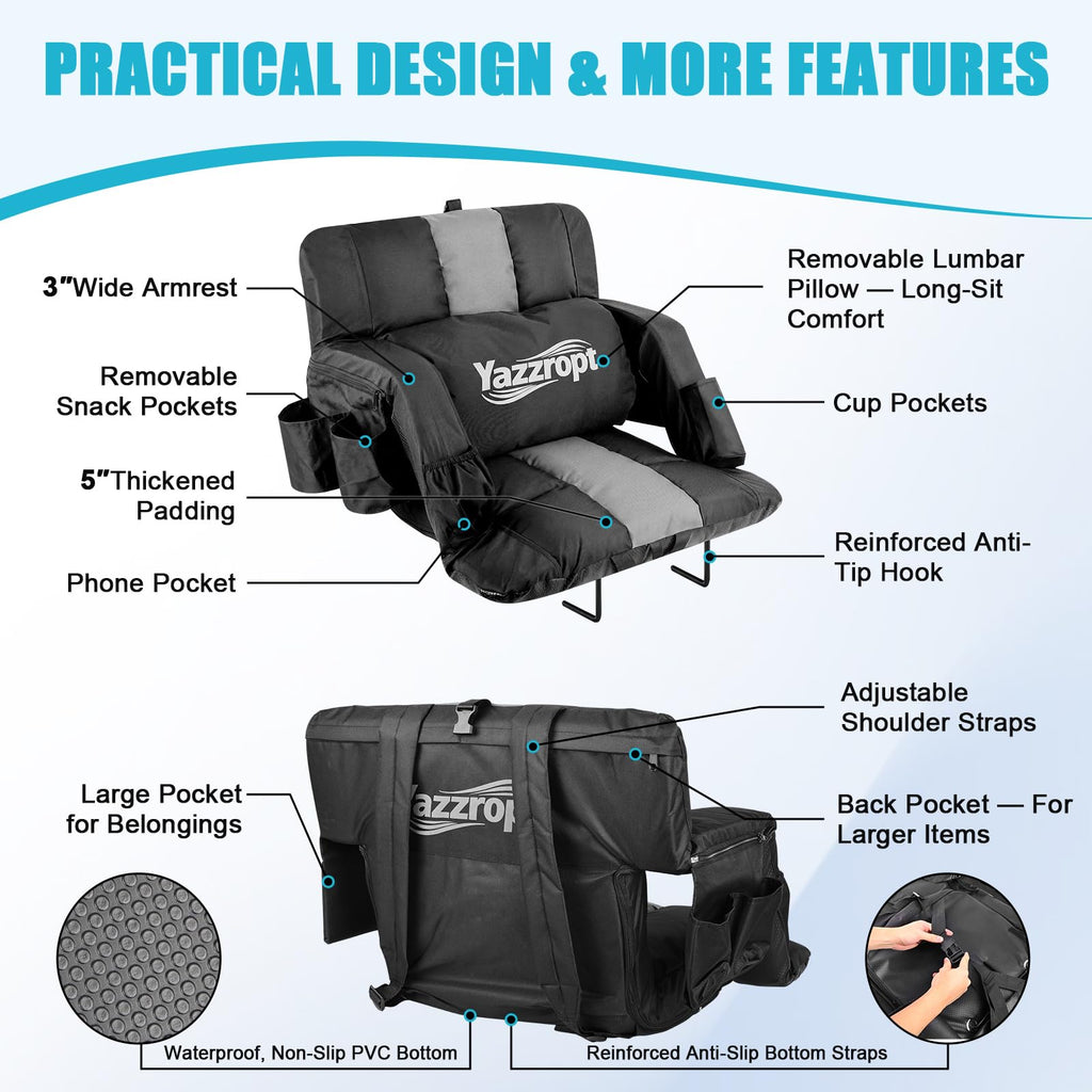 Wide Padded Stadium Seat with Back Support and Cup Holder C994