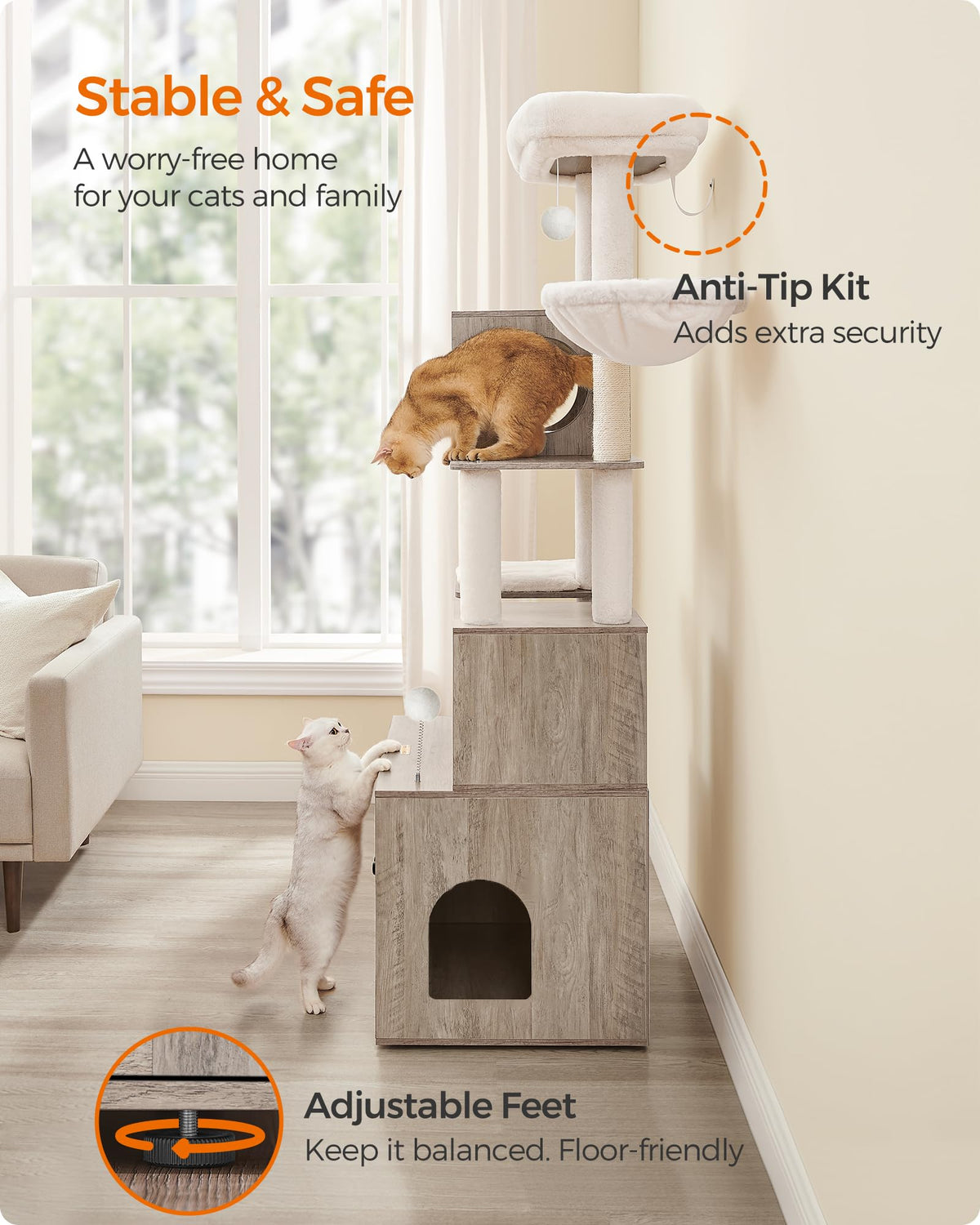 70.1-Inch Tall Cat Tree with Litter Box Enclosure X216219