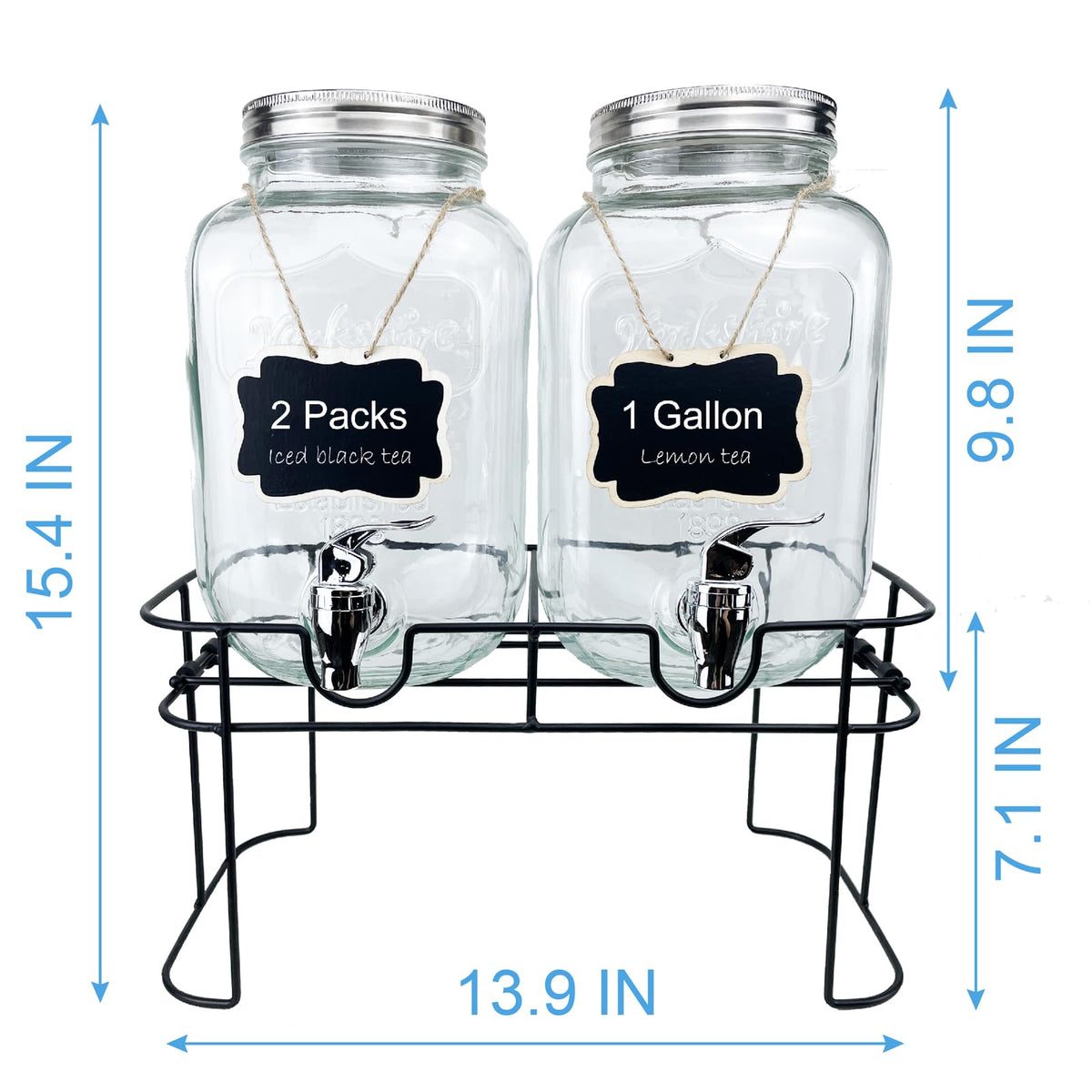 1 Gallon Glass Drink Dispenser with Spigot, 2 Packs B977189