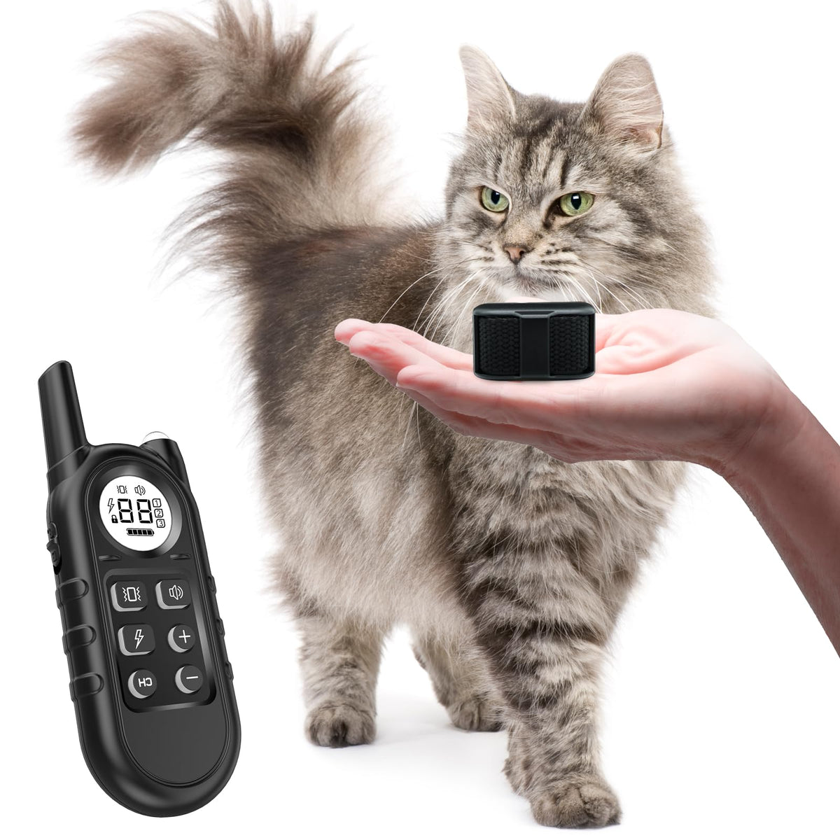 Black Waterproof Rechargeable Cat Training Collar with Remote G7379