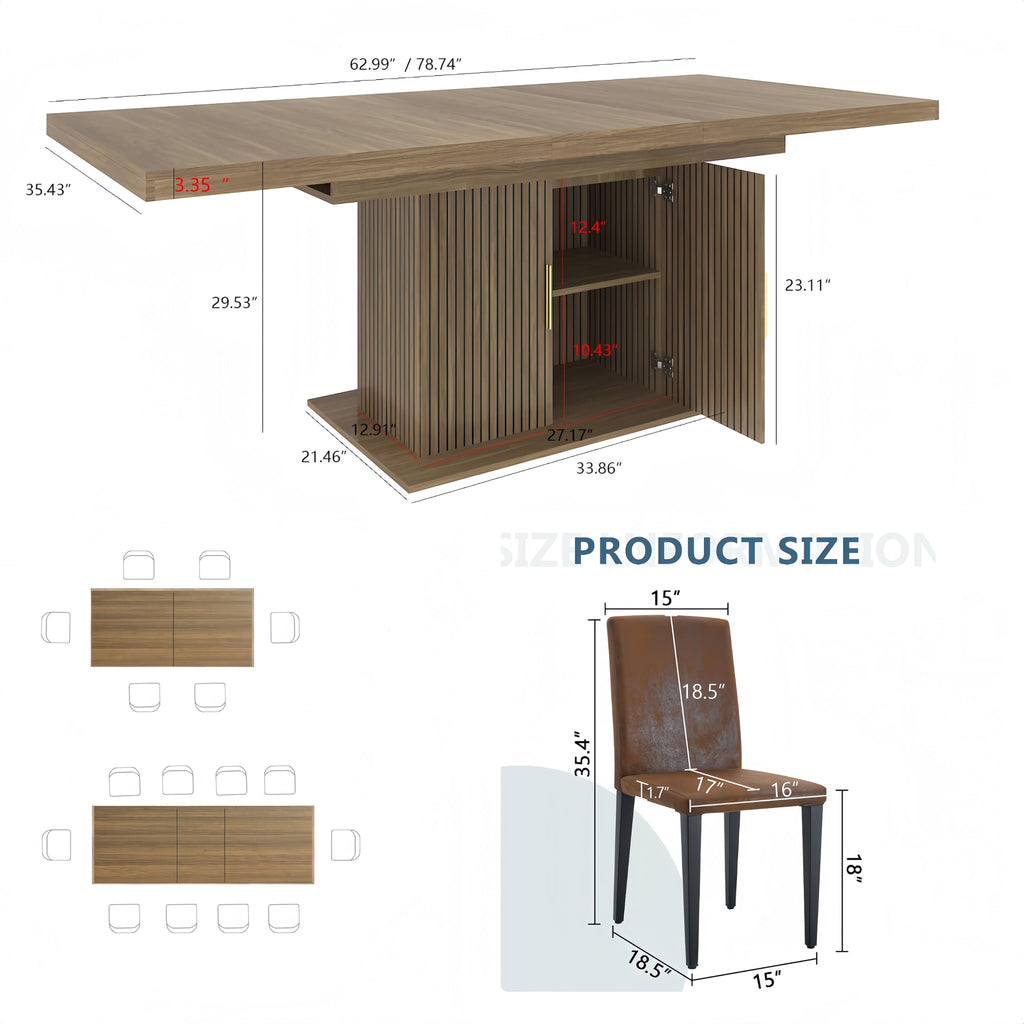 Brown 9 Piece Extendable Dining Table Set with 8 Suede Chairs S7097