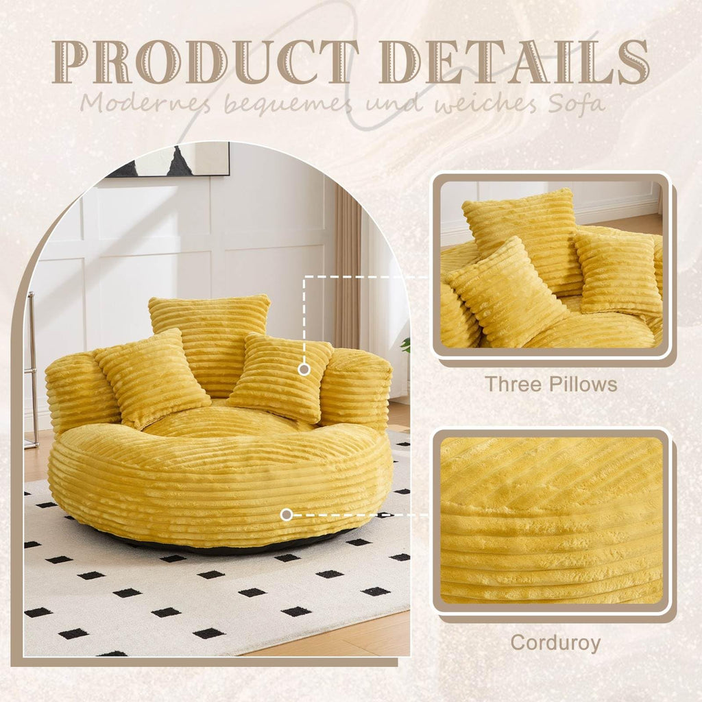 Oversized Corduroy Bean Bag Chair with 3 Pillows P516