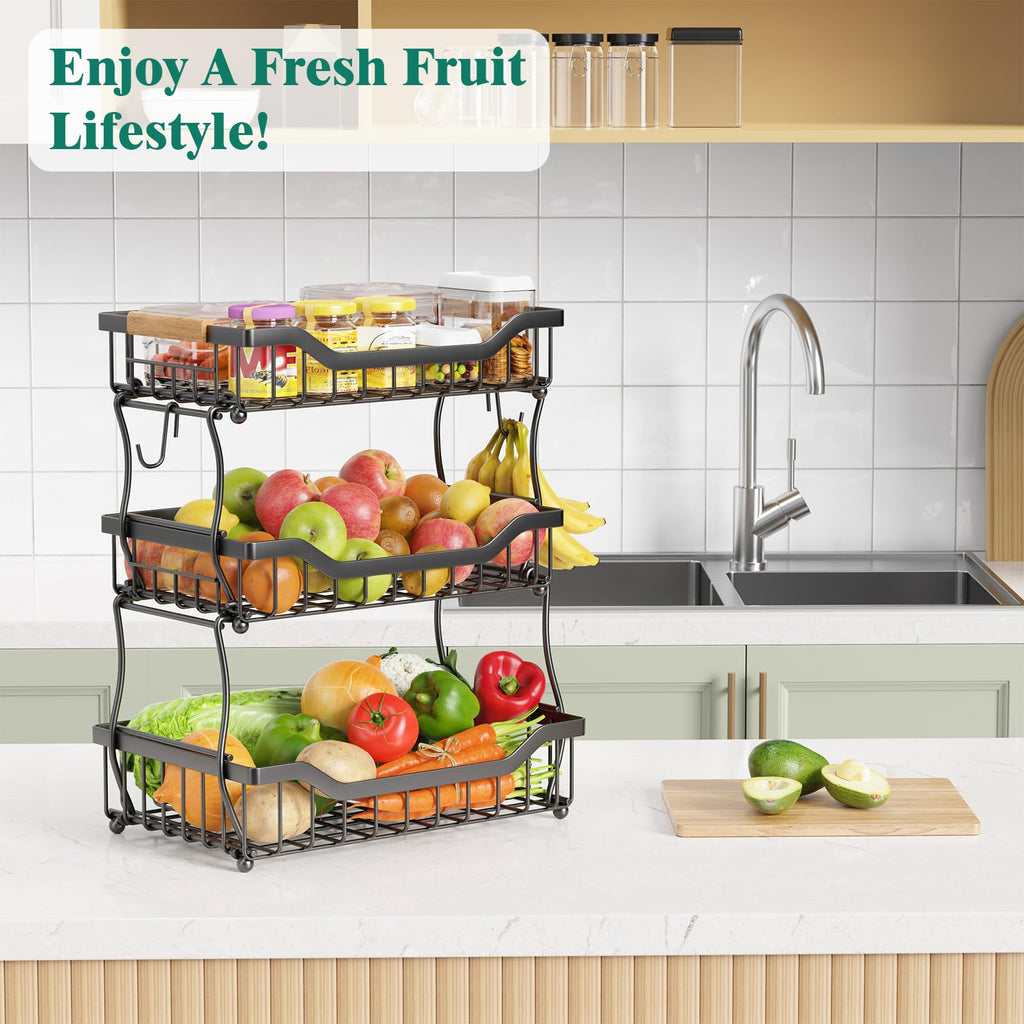 3 Tier Black Metal Wire Fruit Basket Q311850
