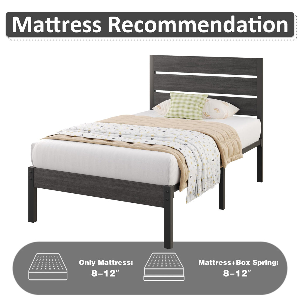 Twin Metal Bed Frame with Headboard and Under Bed Storage E655231