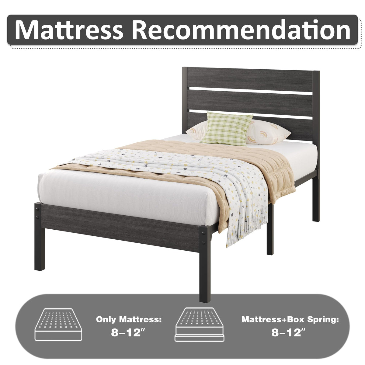 Twin Metal Bed Frame with Headboard and Under Bed Storage E655231