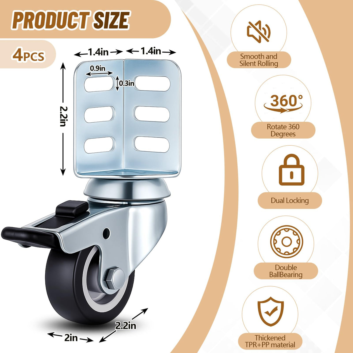 4 Pack Black Swivel Caster Wheels with Top Brake V491995