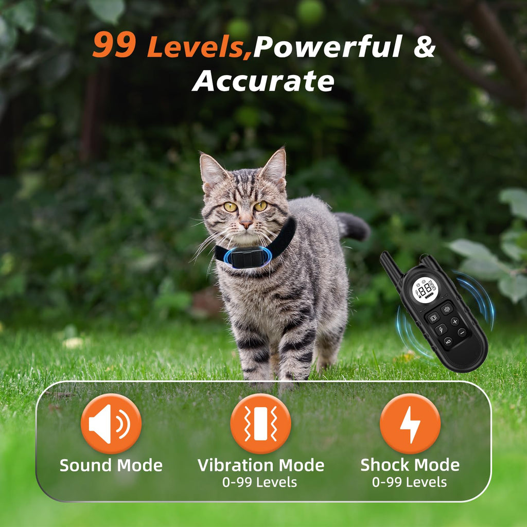 Black Waterproof Rechargeable Cat Training Collar with Remote G7379