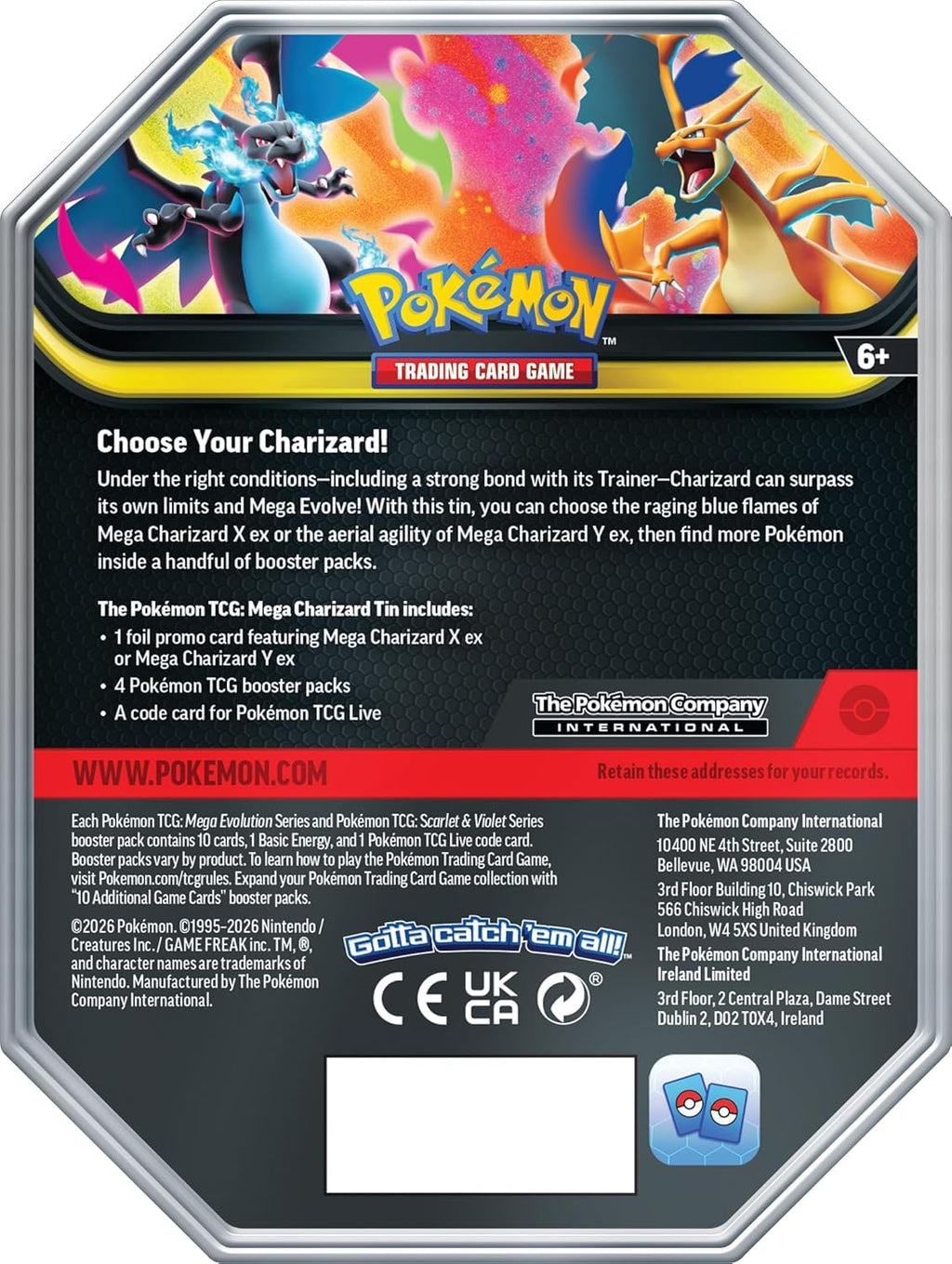 Pokémon TCG Mega Charizard ex Promo Card and Tin with 4 Packs O891