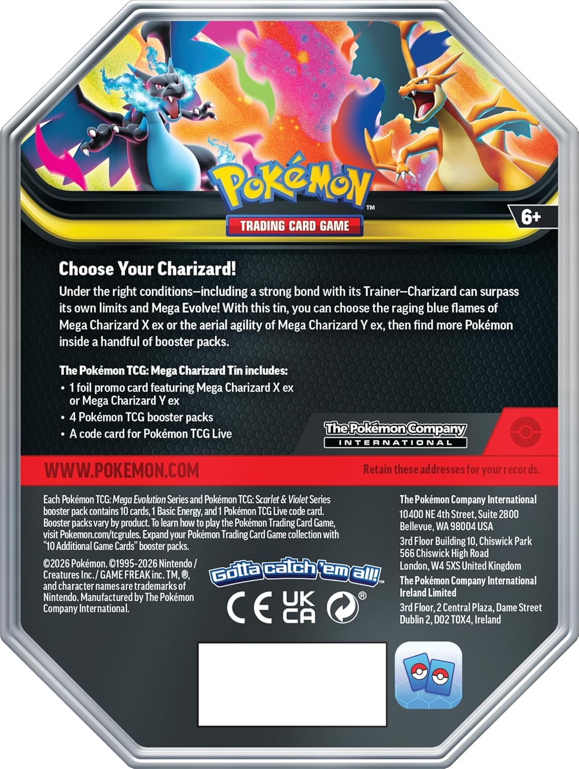 Pokémon TCG Mega Charizard ex Promo Card and Tin with 4 Packs O891