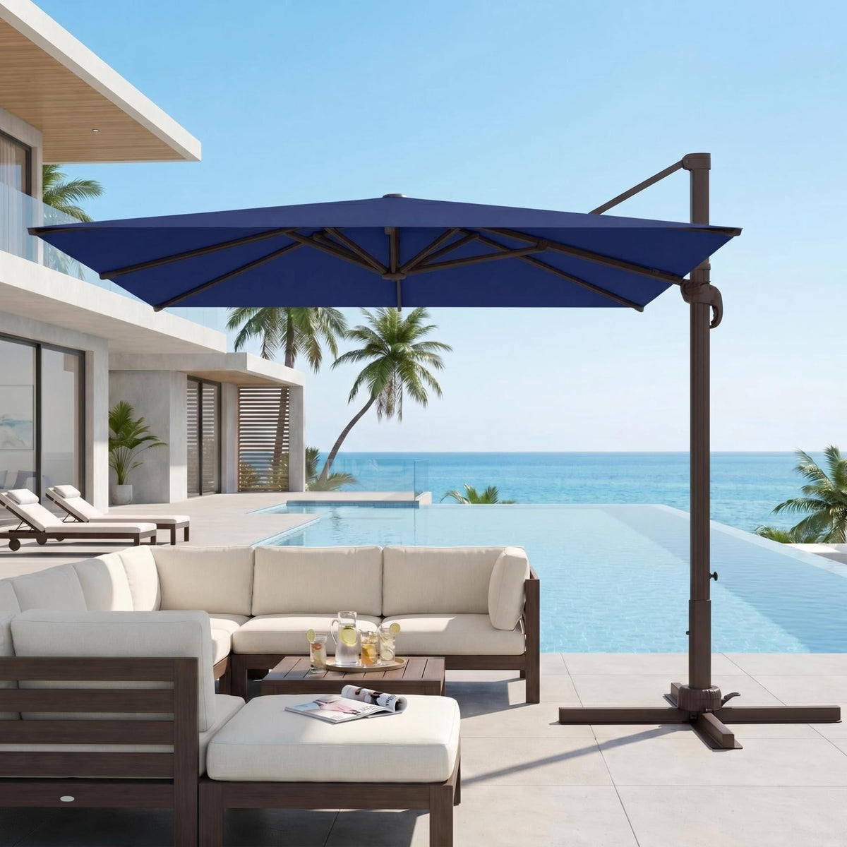 10' X 10' Aluminum Cantilever Patio Umbrella with 360-degree Rotation J3711
