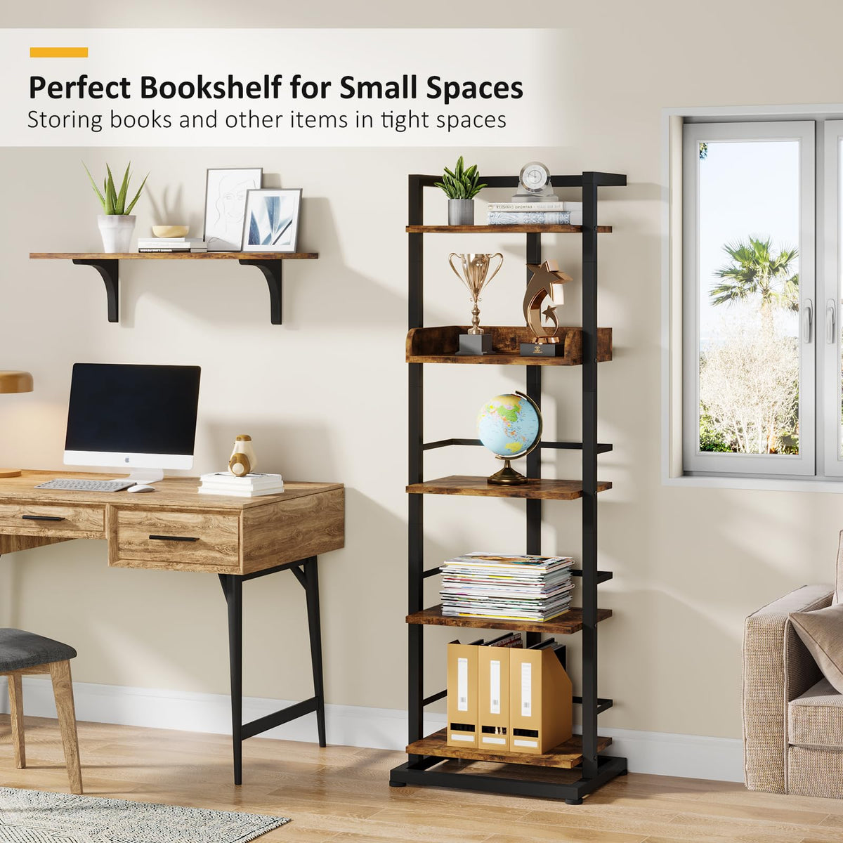 5 Tier Wood Bookcase with Metal Edge Protection X8605