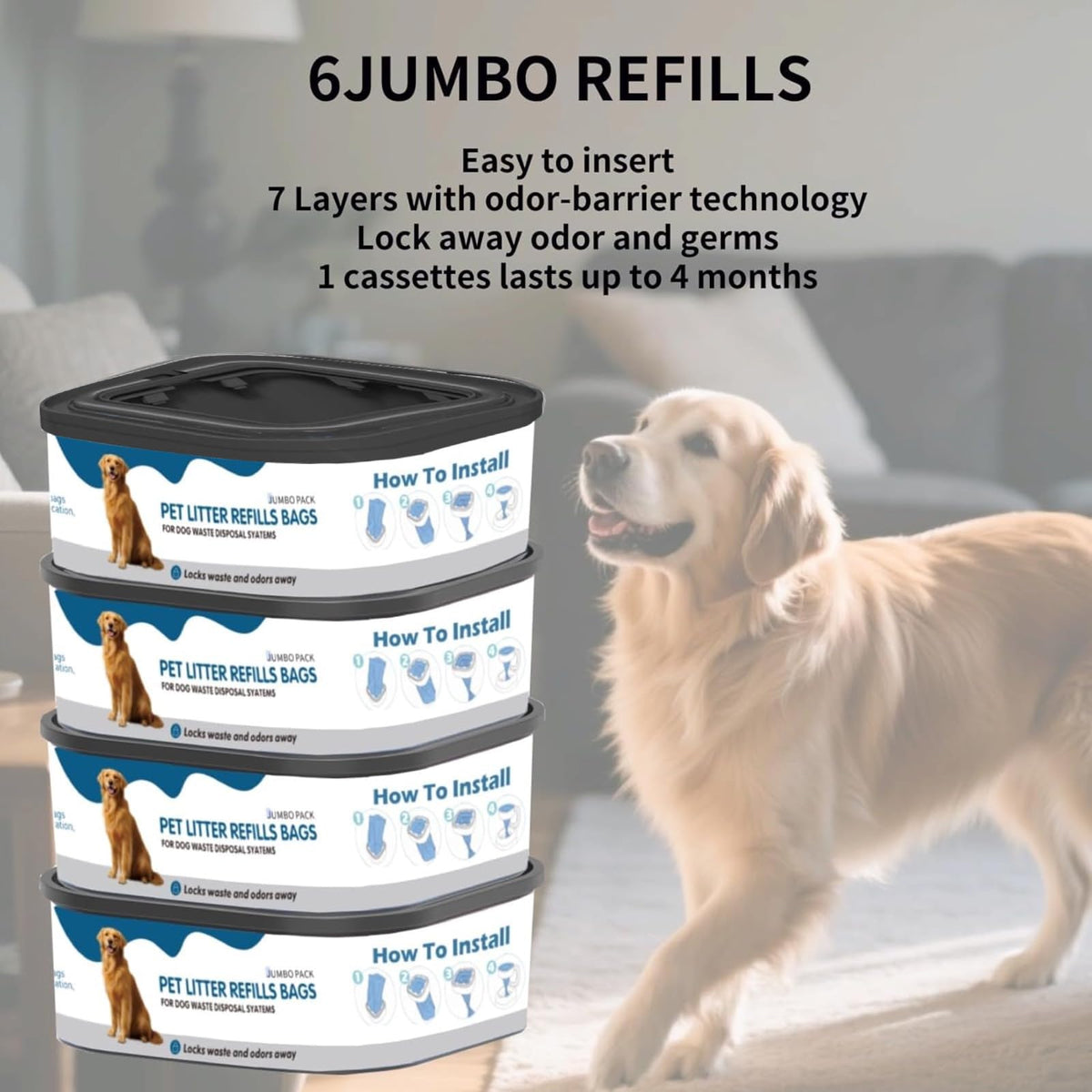 6 Pack Jumbo Square Refills Pet Waste Bags F261
