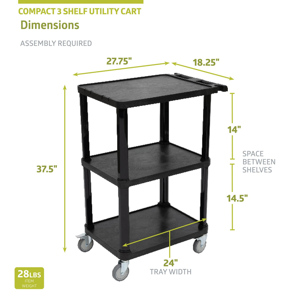 3-Tier Plastic Utility Cart with Lockable Wheels R832460