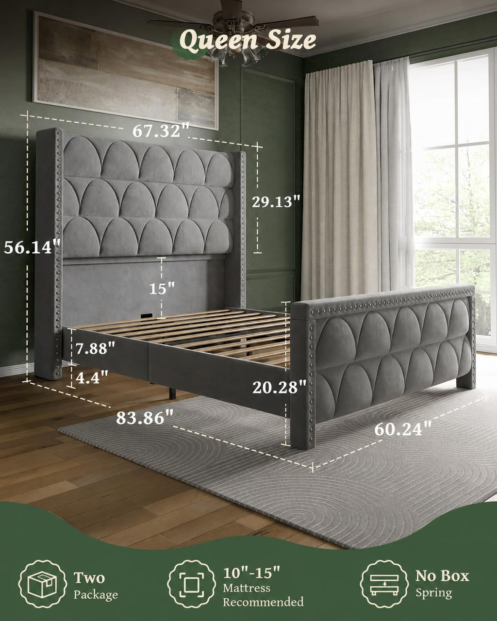 Queen Size Velvet Upholstered Platform Bed Frame K361