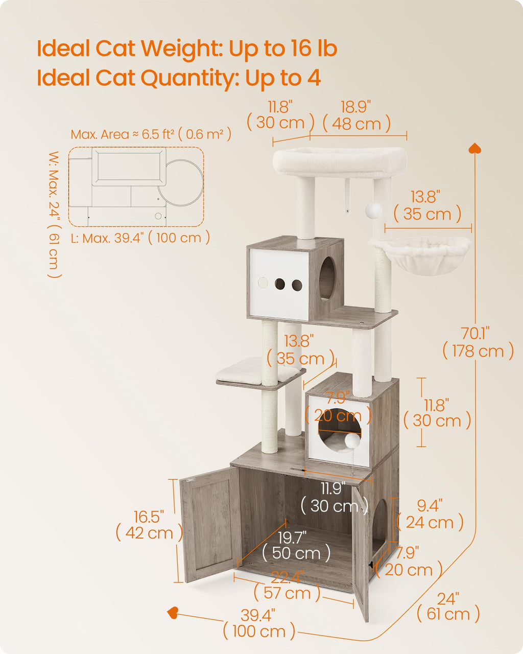 70.1-Inch Tall Cat Tree with Litter Box Enclosure X216219
