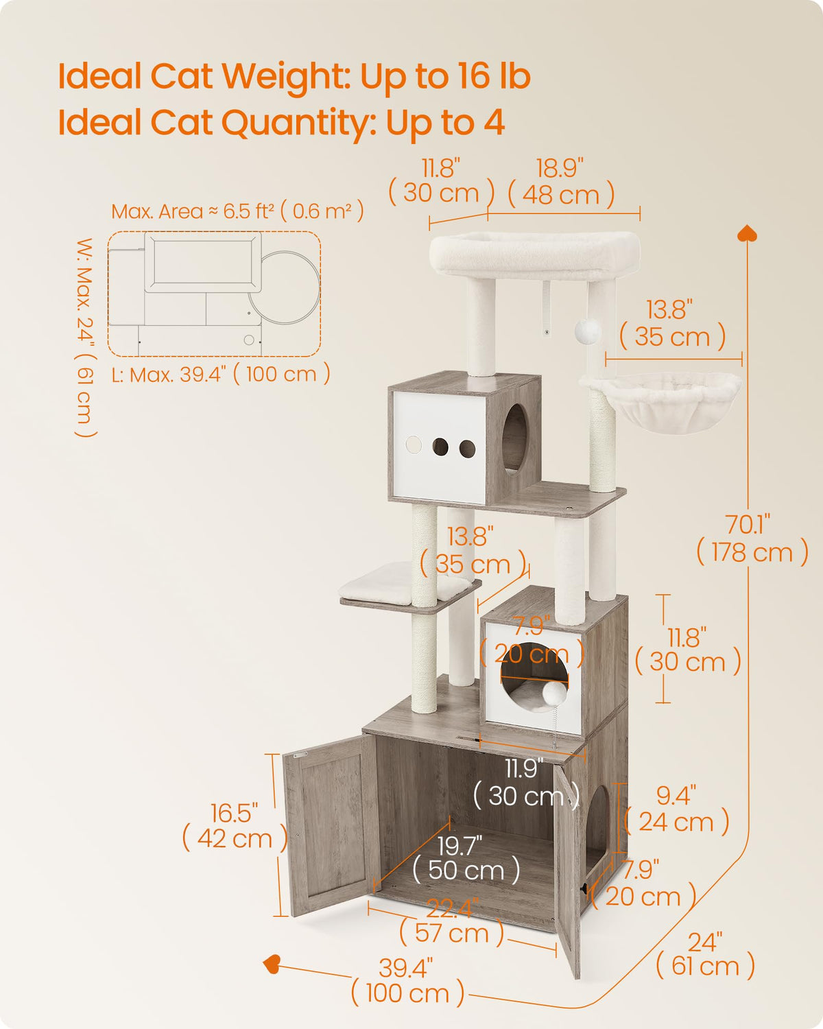 70.1-Inch Tall Cat Tree with Litter Box Enclosure X216219