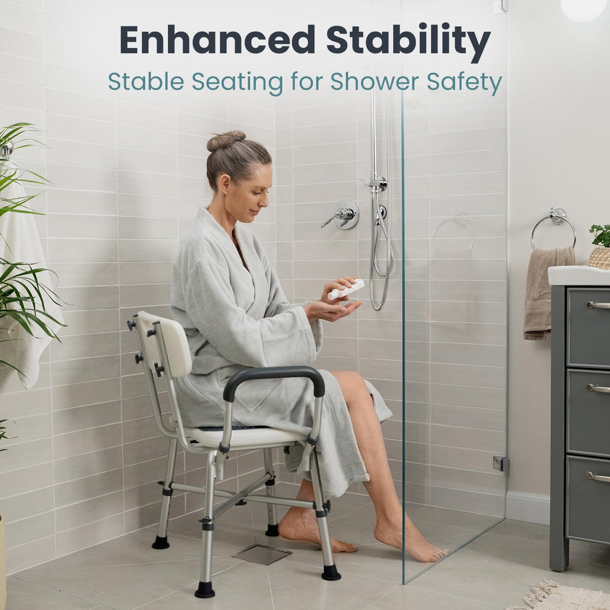 Blue Adjustable Shower Chair with Padded Armrests and Back K5022