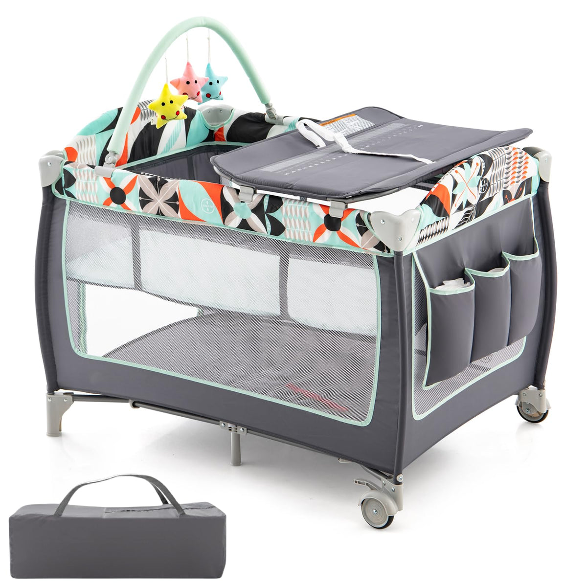 4 in 1 Portable Baby Crib Playpen with Bassinet R9018