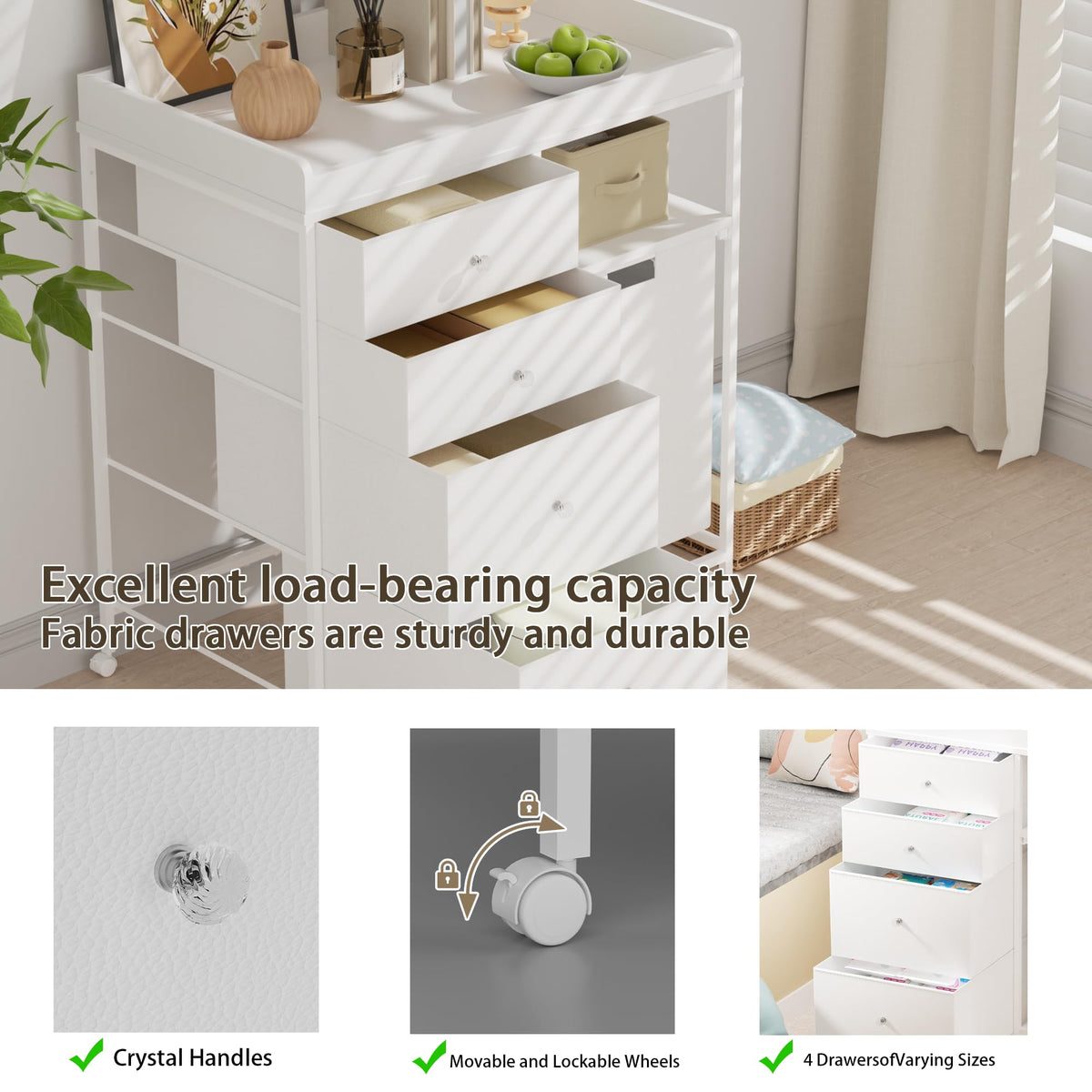 White 4 Drawer Changing Table Dresser with Laundry Hamper V159792