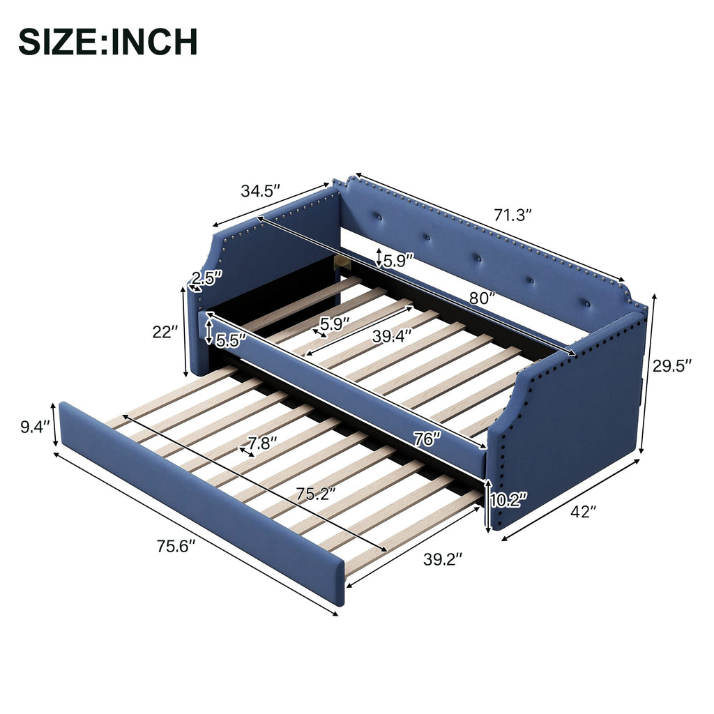 Upholstered Linen Daybed with Trundle I775243