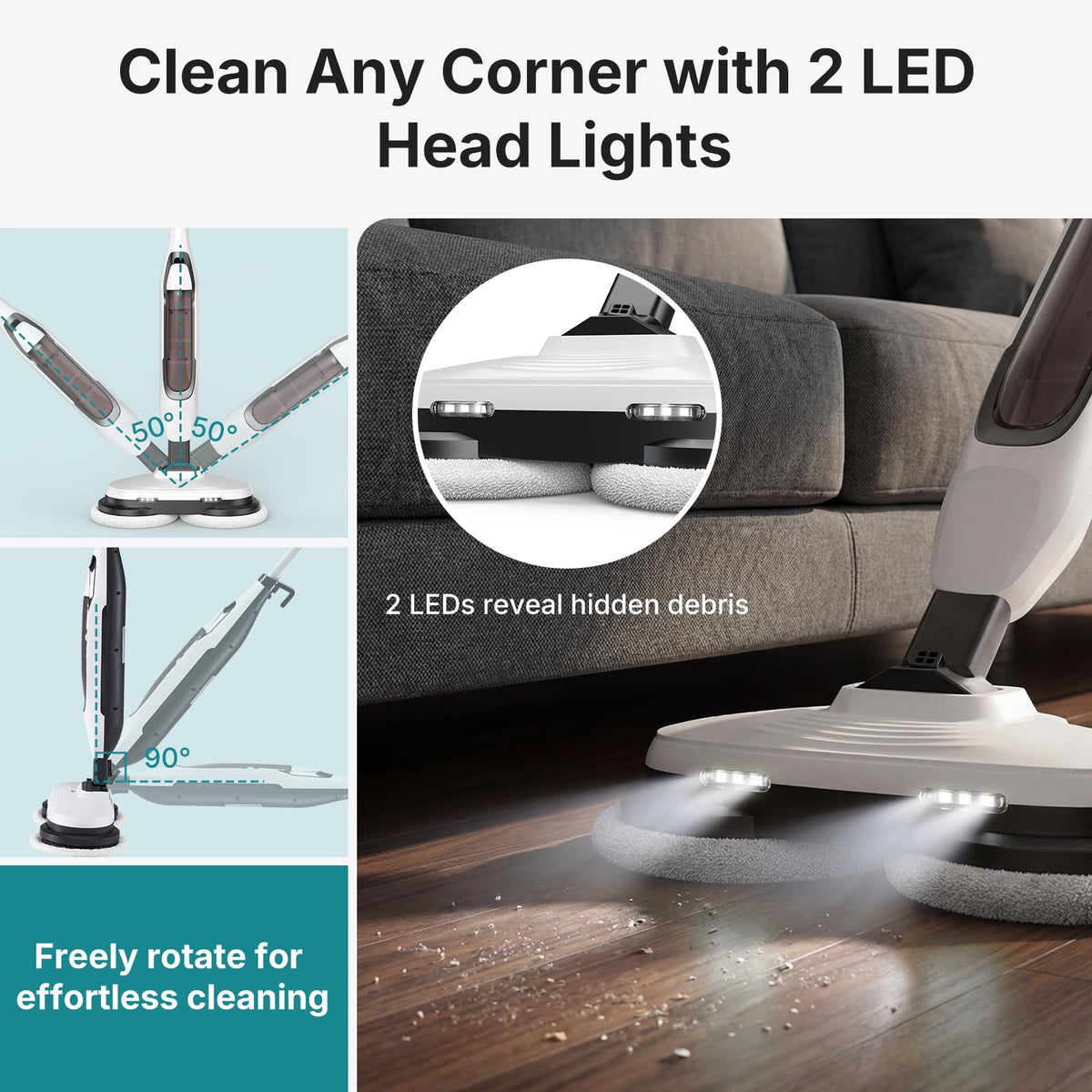 Steam Mop with Rotating Pads and 4 Cleaning Modes T246694