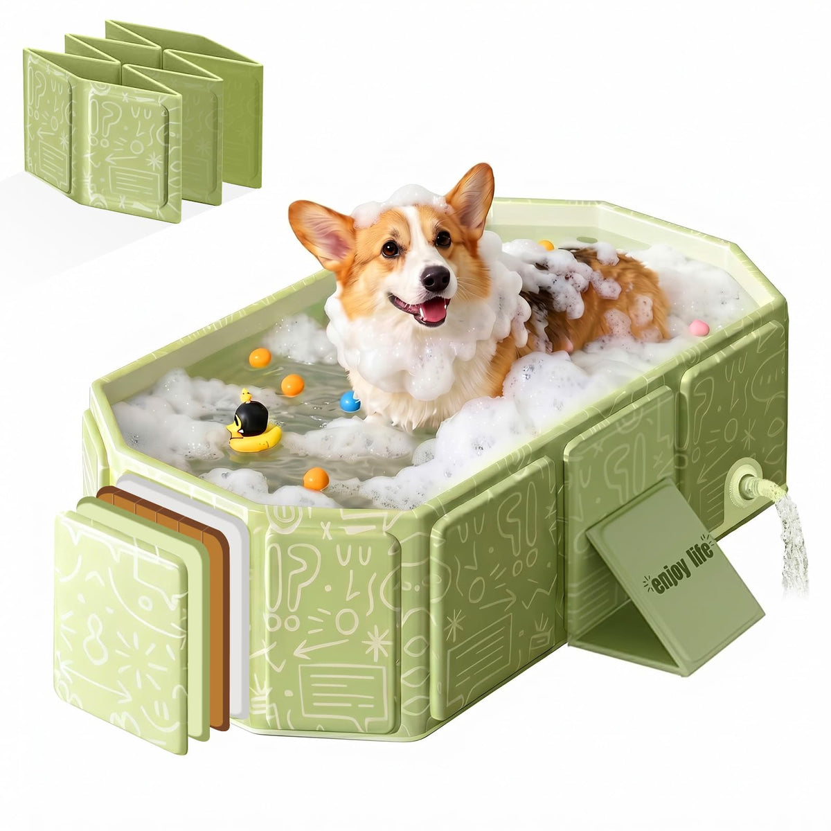 Foldable Dog Bathtub with Side Drain Plug I8931