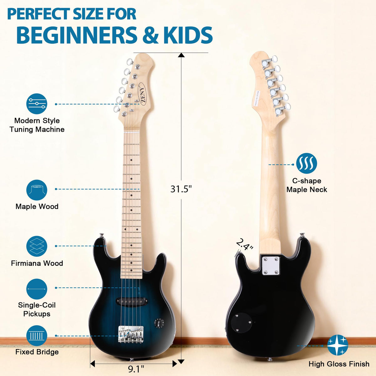 30 Inch Blue Electric Guitar Kit with Amplifier S526477